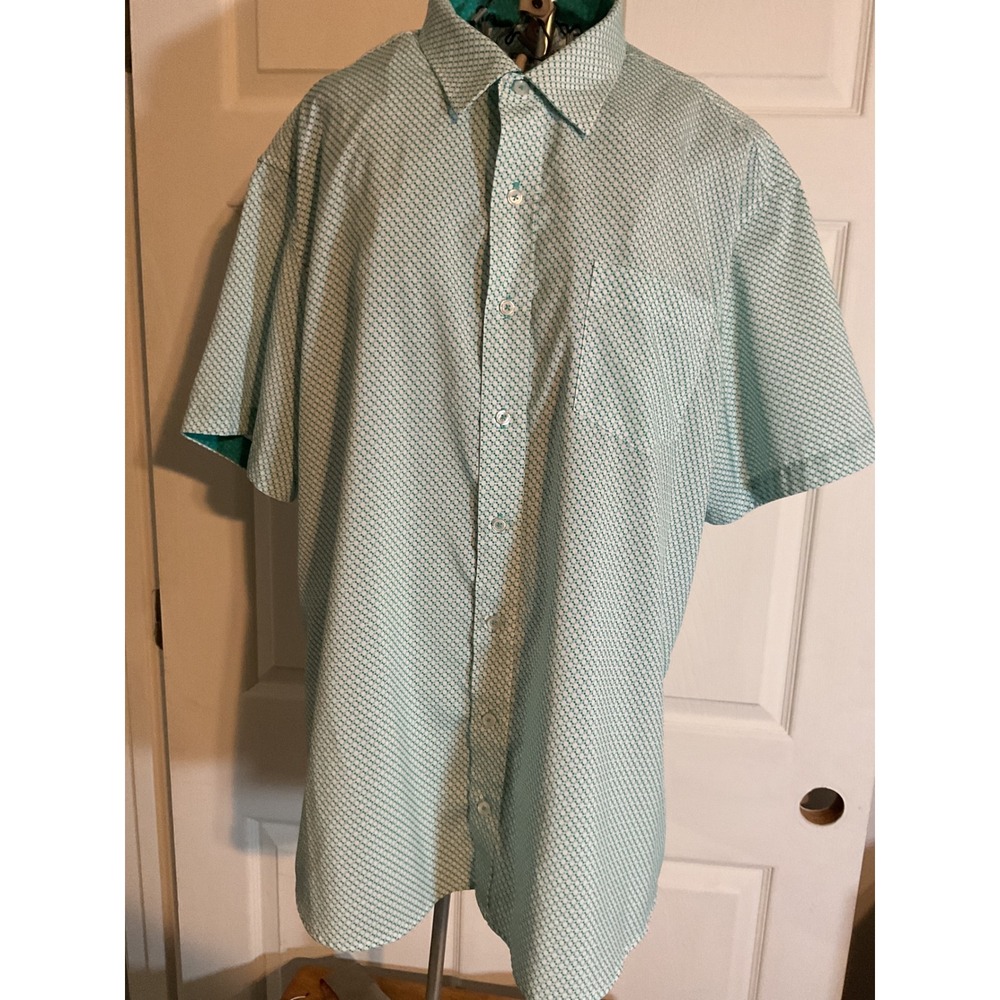 Nick Graham Everywhere Mens 2XL Teal‎ Micro Dot Short Sleeve Button Down Shirt